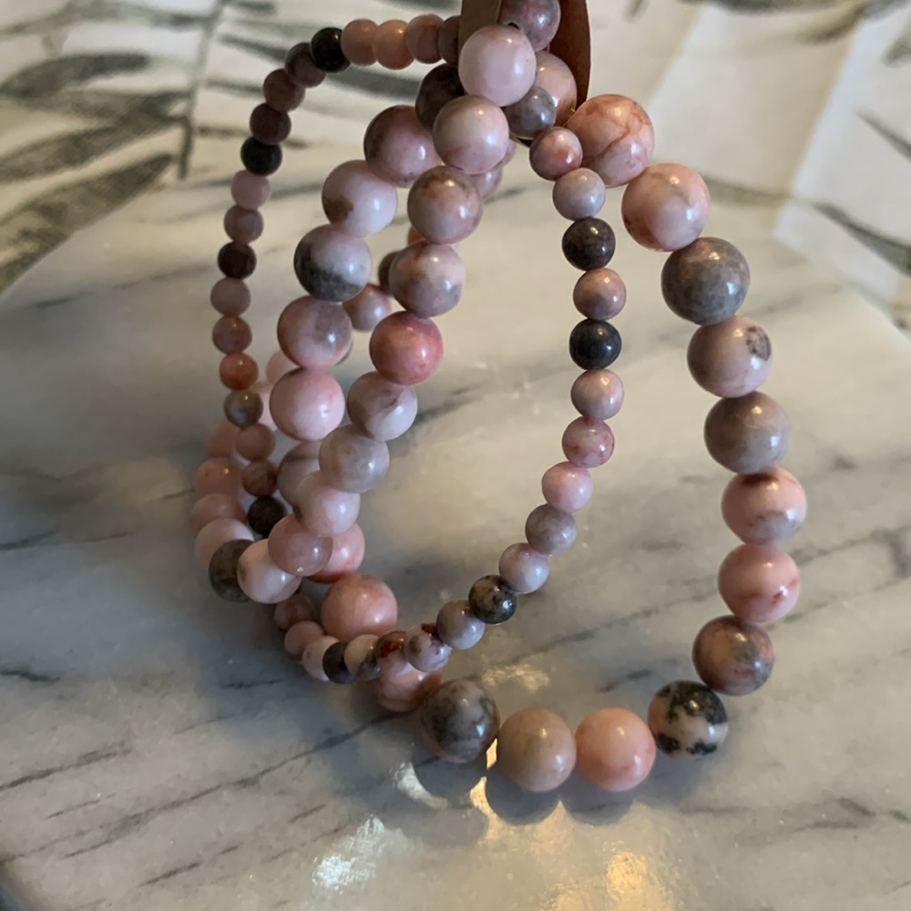 Pink Natural Stone Beaded Bracelets Set of 3